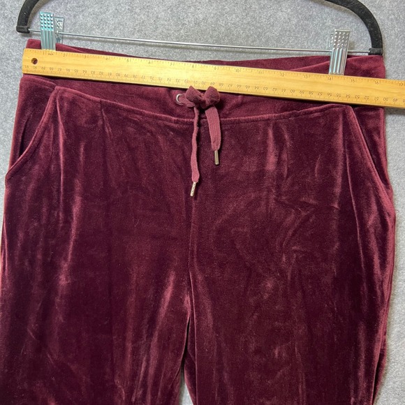 Gloria Vanderbilt Velour Lounge Pants Burgundy Drawstring Waist Wide Leg Size M - Picture 2 of 8